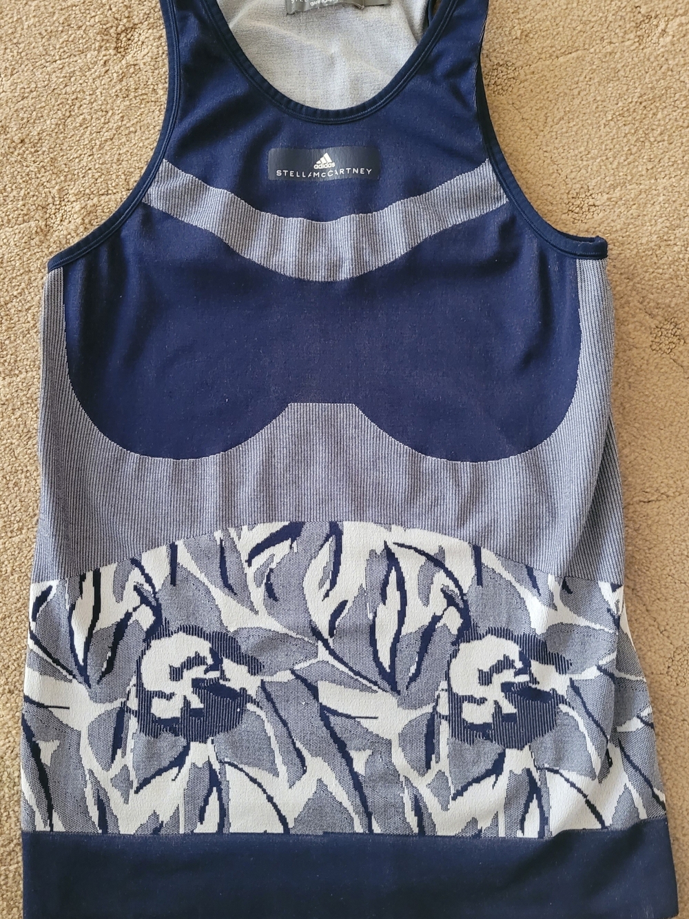 Adidas by Stella McCartney Navy and Light Gray Patterned Racerback Tank